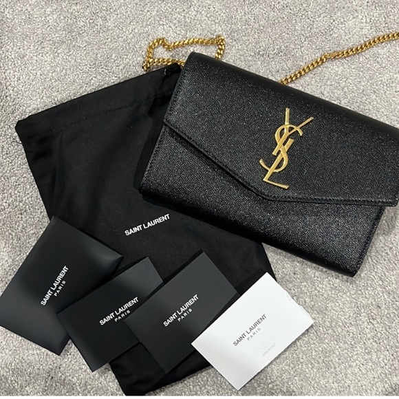 YSL UPTOWN CHAIN WALLET GRAIN DE POUDRE EMBOSSED LEATHER NWT box and dust bag - Picture 6 of 7